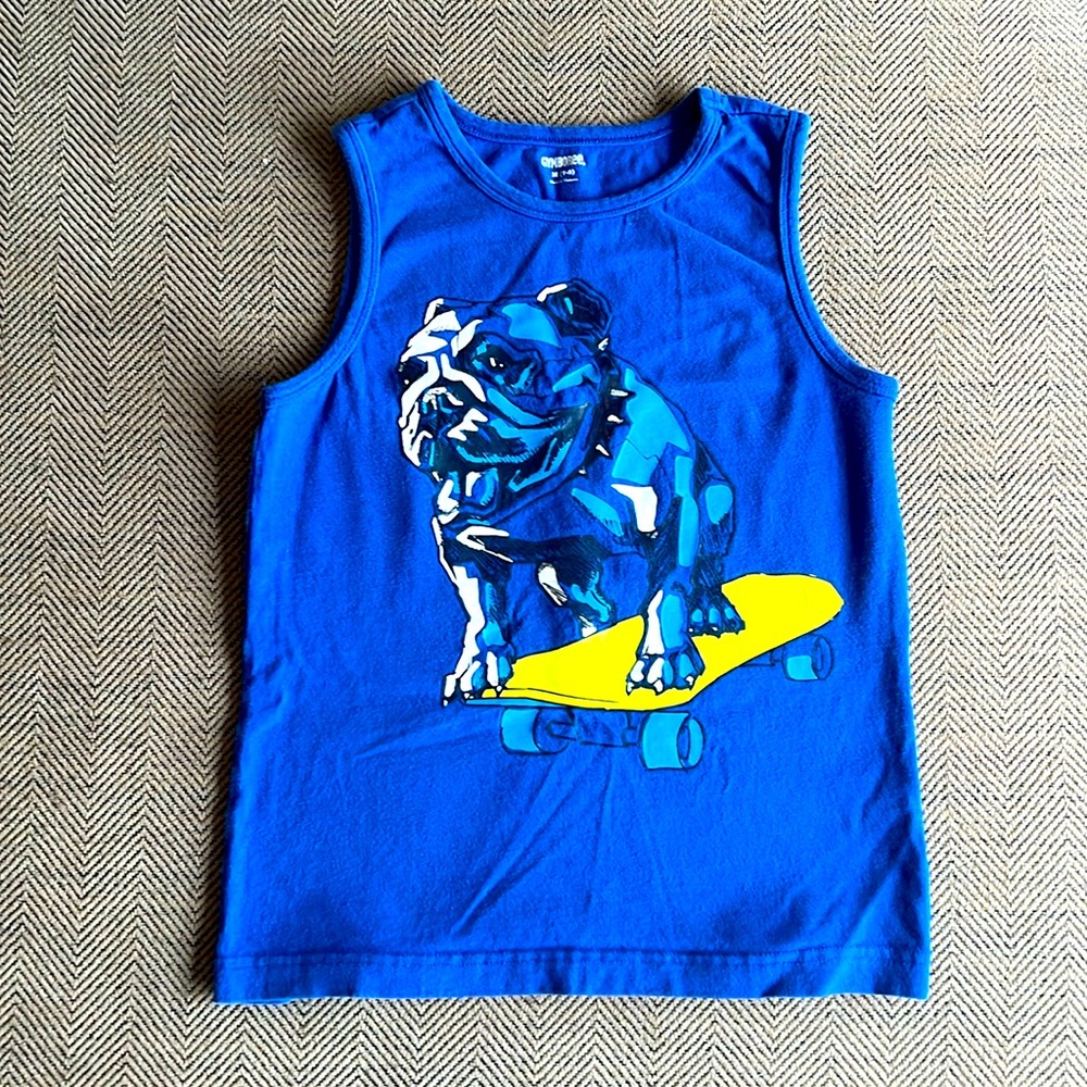 Gymboree boys tank size M (7-8) 100% cotton, bulldog on skateboard